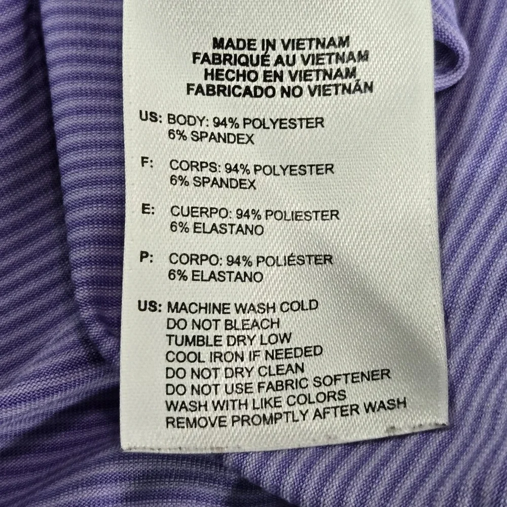 Adidas Men Polo 2XL Purple Golf Striped Button Logo Short Sleeve‎